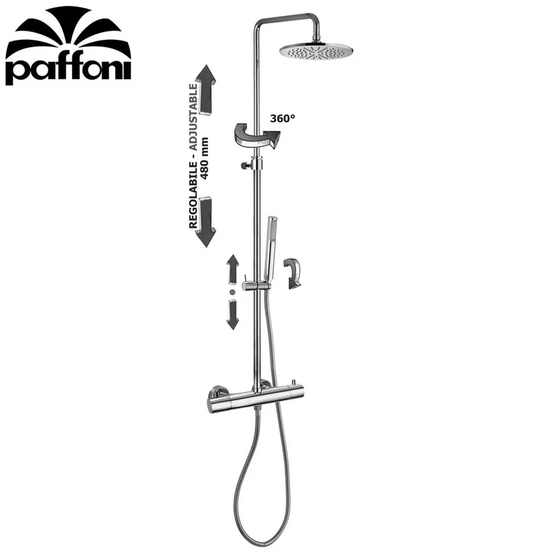 Colonne de douche PAFFONI MINI BIRILLO - avec mitigeur thermostatique et pommeau de douche rond Ø 225 mm