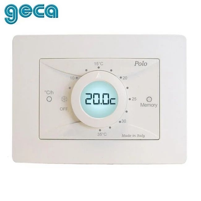 Thermostat d'ambiance POLO Geca - mural, à piles, rétroéclairé