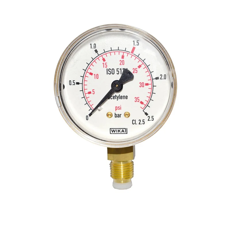 Manomètre Maxy 0-2,5 bar pour acétylène basse pression, raccord 1/4 avec joint.