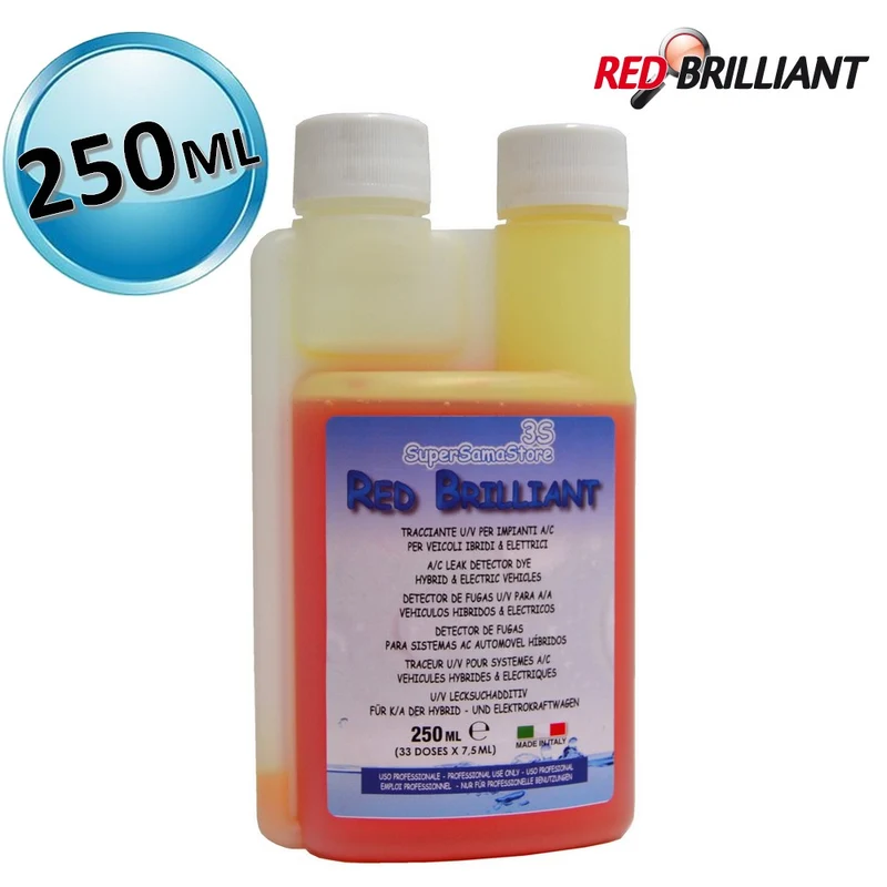 Colorant UV ROUGE BRILLANT 250 ml pour la climatisation des véhicules hybrides et électriques