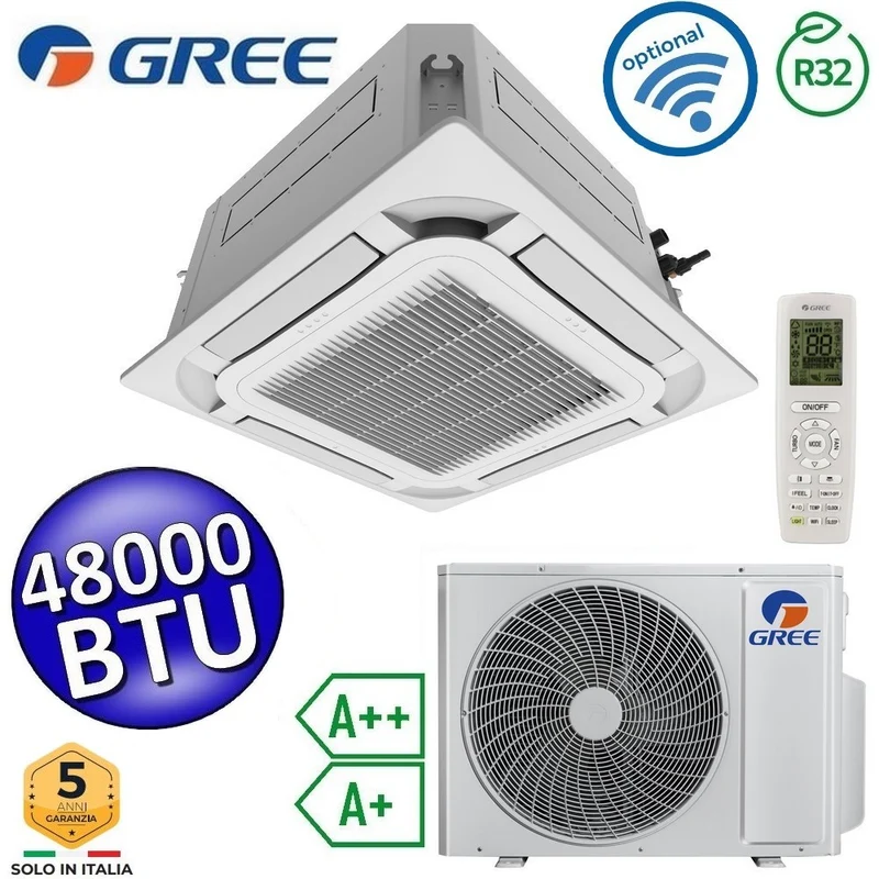 Climatiseur cassette Gree 48 000 BTU R32 à 8 voies - Télécommande et panneau de commande inclus - U-MATCH 6