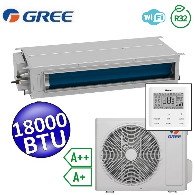 Climatiseur monobloc Gree R32 18 000 BTU A++ A+ avec télécommande intégrée U-MATCH 6 - Wi-Fi intégré