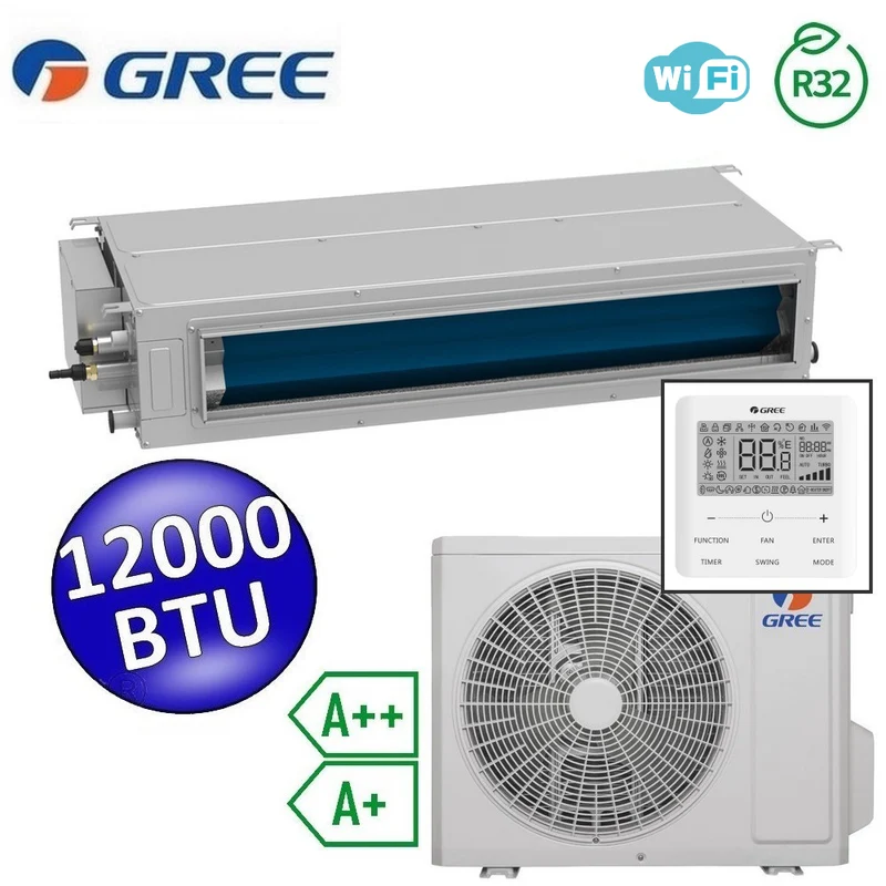 Climatiseur monobloc Gree R32 12 000 BTU A++ A+ à prévalence moyenne, avec télécommande intégrée - U-MATCH 6 - Wi-Fi intégré