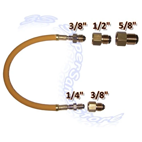 Tuyau flexible Easyflush pour le rinçage des canalisations avec des réductions de 1/4, 3/8, 1/2 et 5/8 pouces.