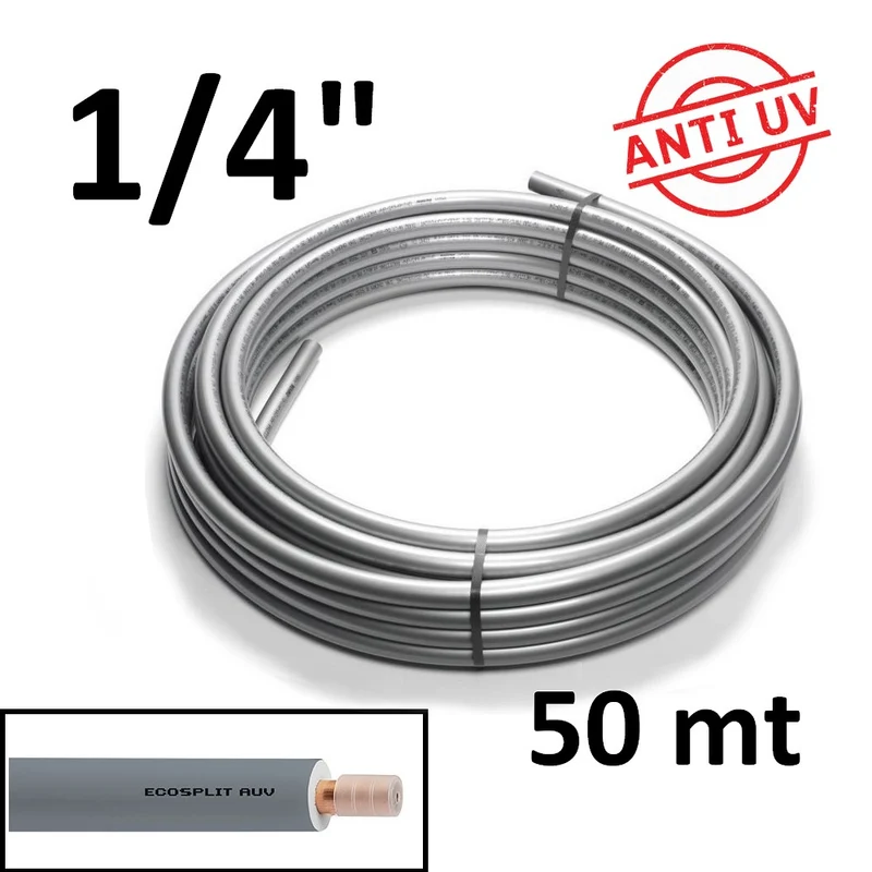 Rouleau de cuivre pré-isolé ECOSPLIT AUV, 50 m, 1/4" d'épaisseur, 1 mm d'épaisseur, pour la climatisation et la réfrigération.