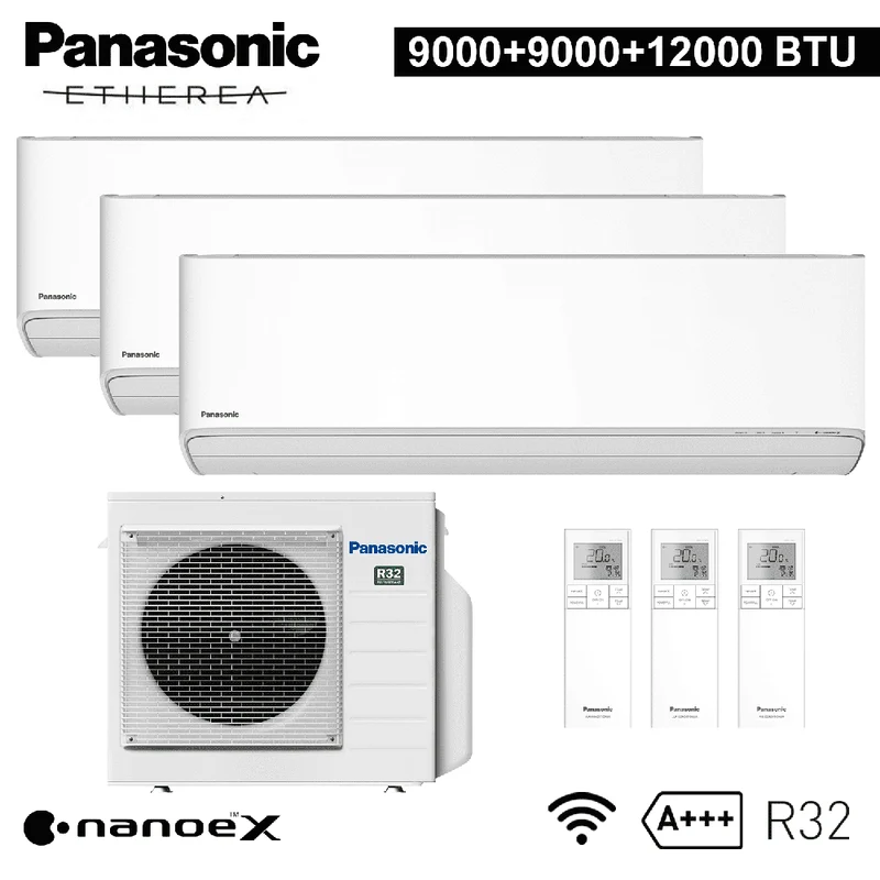 TRIAL de climatisation split ETHEREA R32 Panasonic 9000+9000+12000 BTU A+++ WIFI NanoeX