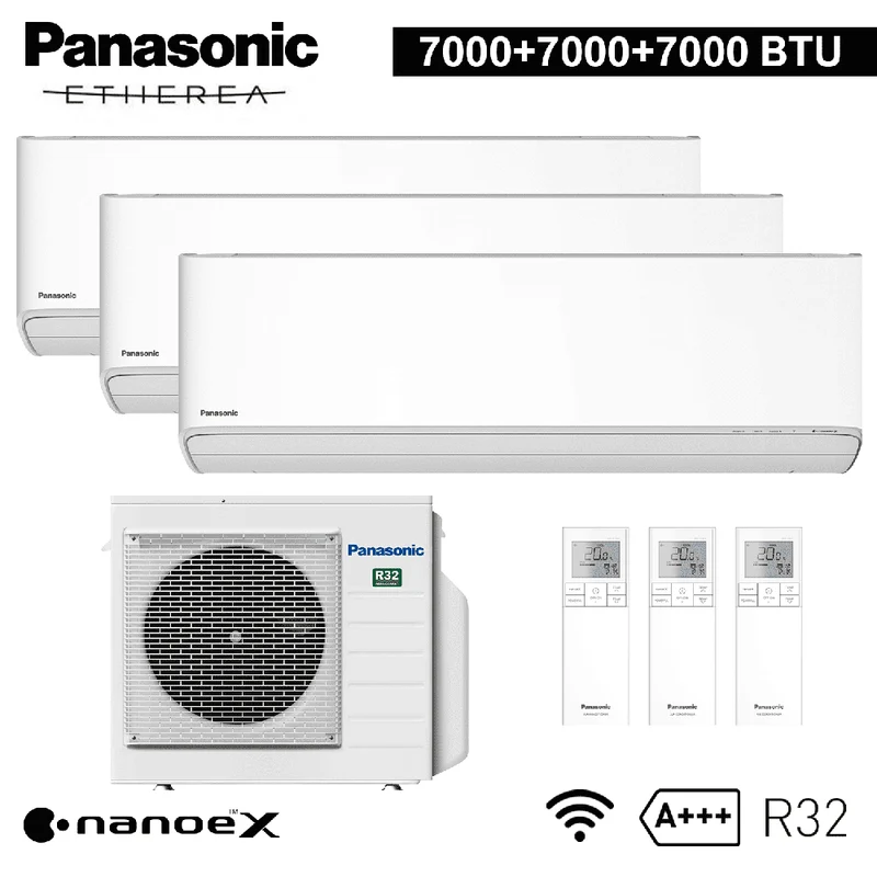 TRIAL de climatisation split ETHEREA R32 Panasonic 7000+7000+7000 BTU A+++ WIFI NanoeX
