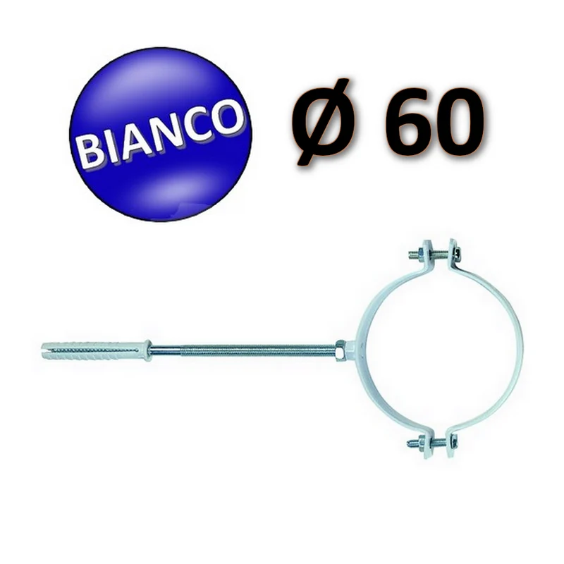 Collier en acier peint en blanc Ø 60 avec vis et bouchon