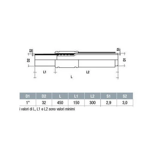 Raccord de transition droit Ø 32 x 1'' revêtu pour soudage au gaz
