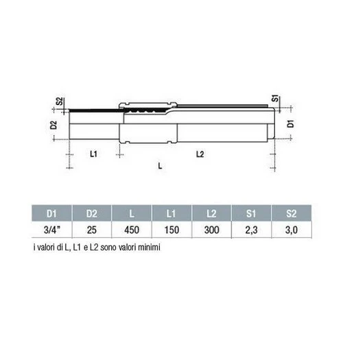 Raccord de transition droit Ø 25 x 3/4'' revêtu pour soudage au gaz