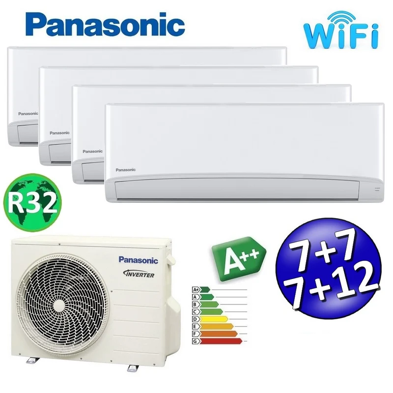 Climatiseur split Panasonic TZ R32 7000+7000+7000+12000 BTU A++ avec Wi-Fi