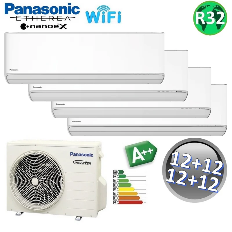 Climatiseur quadri-split Panasonic ETHEREA 12+12+12+12 000 BTU R32 A++ Wi-Fi NanoeX