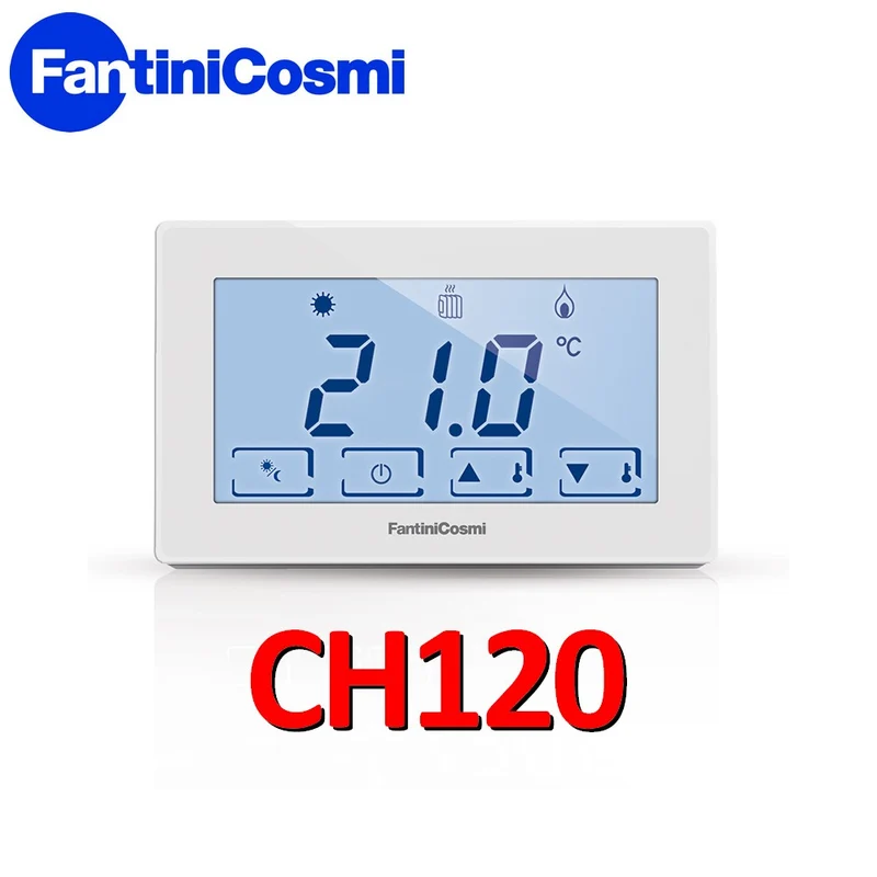CH120 - Thermostat d'ambiance numérique tactile avec écran LCD positif et rétroéclairage blanc - Fantini Cosmi