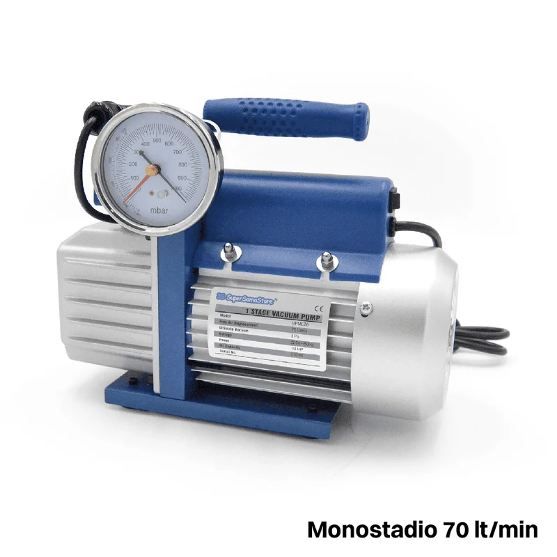 Pompe à vide mono-étagée 70 L/min avec électrovanne et manomètre à vide - VPME70