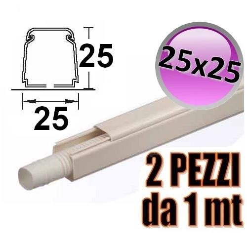 Goulotte de 25 x 25 mm pour câbles électriques et tuyau d'évacuation des condensats - 2 unités de 1 m