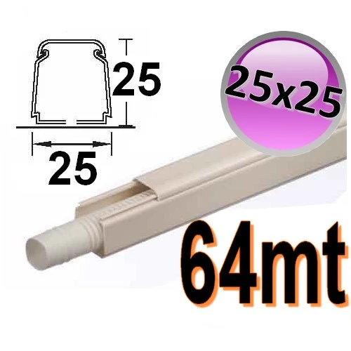 Goulotte de câbles 25 x 25 mm pour câbles électriques et tuyau de condensation - boîte de 64 m