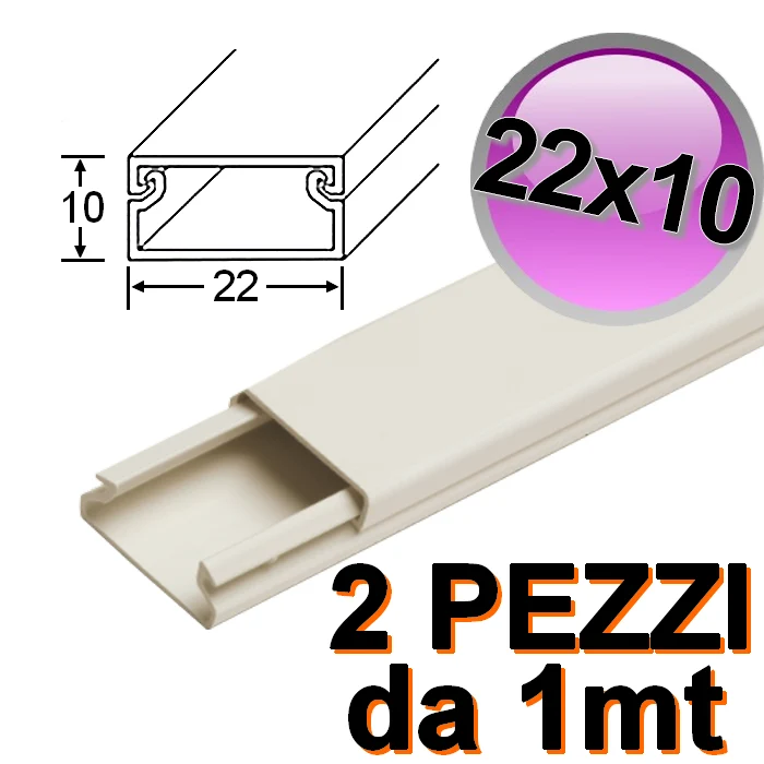 Mini-gouttière plate 22 x 10 mm pour câble électrique - 2 pièces de 1 m