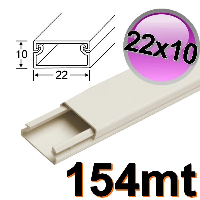 Mini-gouttière plate 22 x 10 mm pour câbles électriques en PVC rigide auto-extinguible - boîte de 154 m