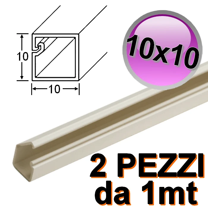Goulotte de mini-câble en plastique 10 x 10 mm - 2 pièces de 1 m