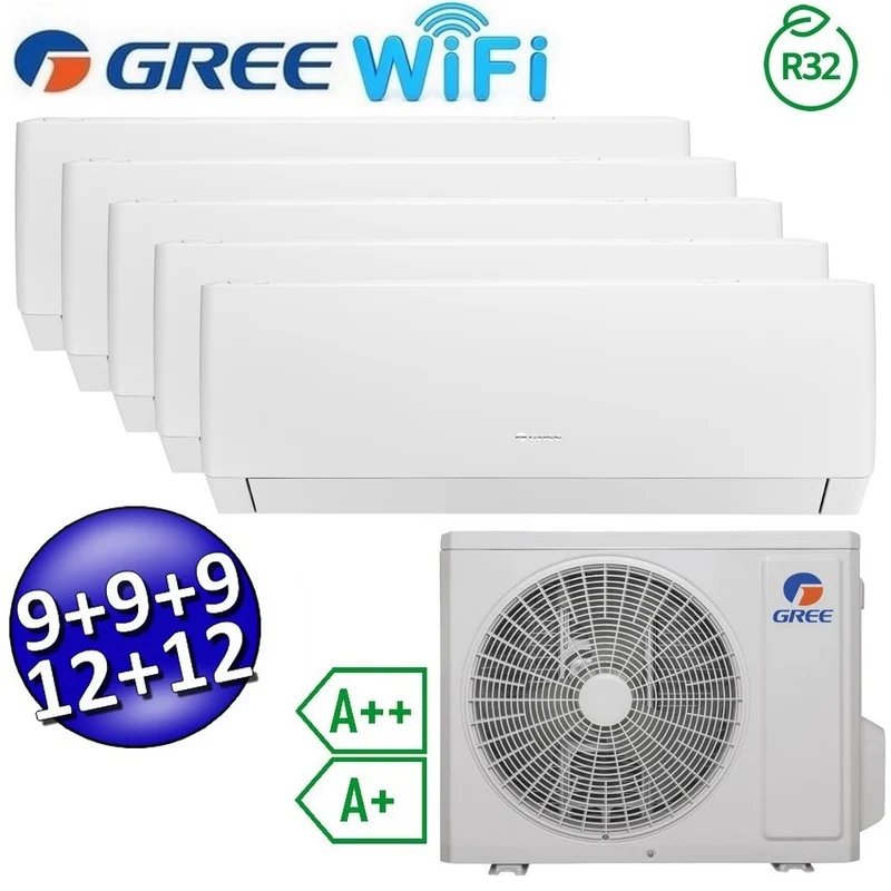 Climatiseur PULAR penta split Wi-Fi inverter 9+9+9+12+12 Btu GREE R32 classe A++/A+