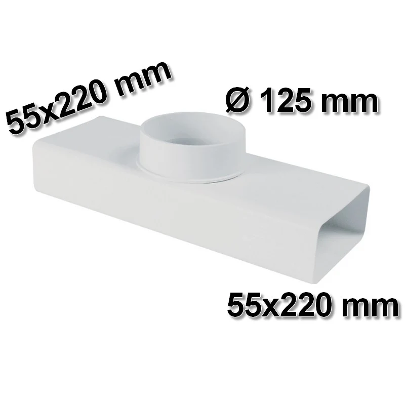 Raccord en T avec sortie ronde Ø 125 mm pour conduit rectangulaire 55x220 - Hotte de cuisine VMC