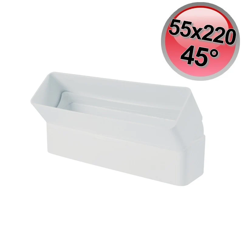 Raccord coudé vertical à 45° pour conduit d'air rectangulaire 55 x 220 mm, hotte de cuisine VMC