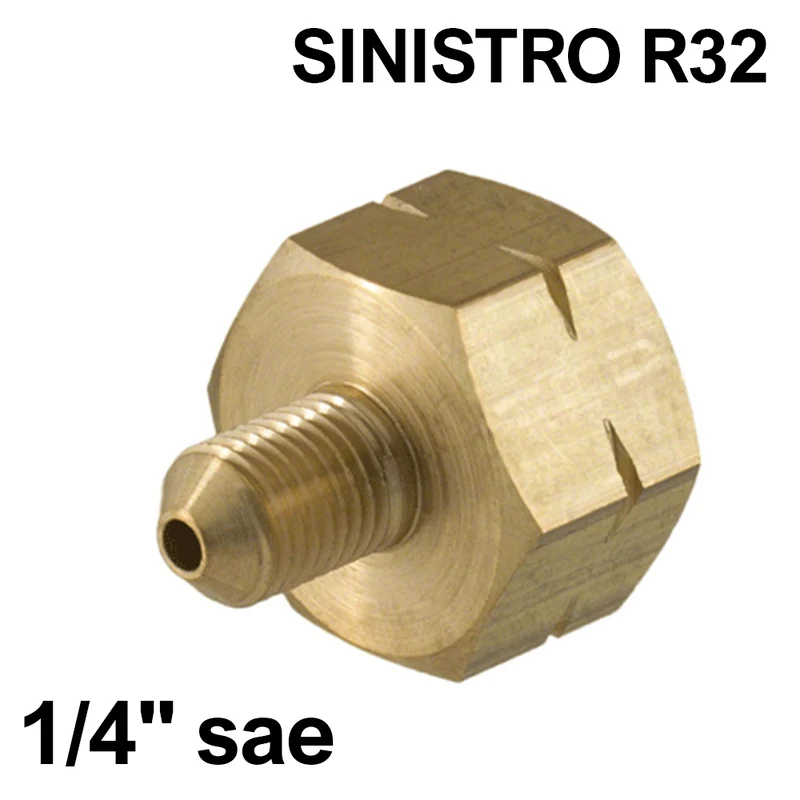 Adaptateur réducteur pour bouteille de gaz réfrigérant R32 - filetage à gauche, sortie 1/4'' SAE