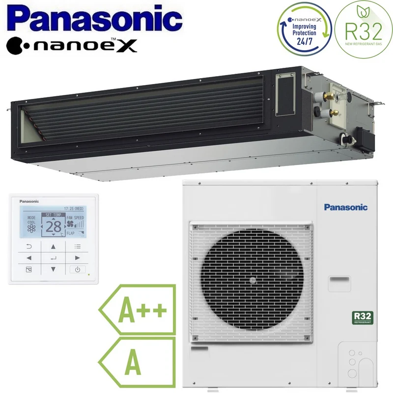 Climatiseur gainable Panasonic PACi NX 42 000 BTU R32 A++ — installation horizontale/verticale