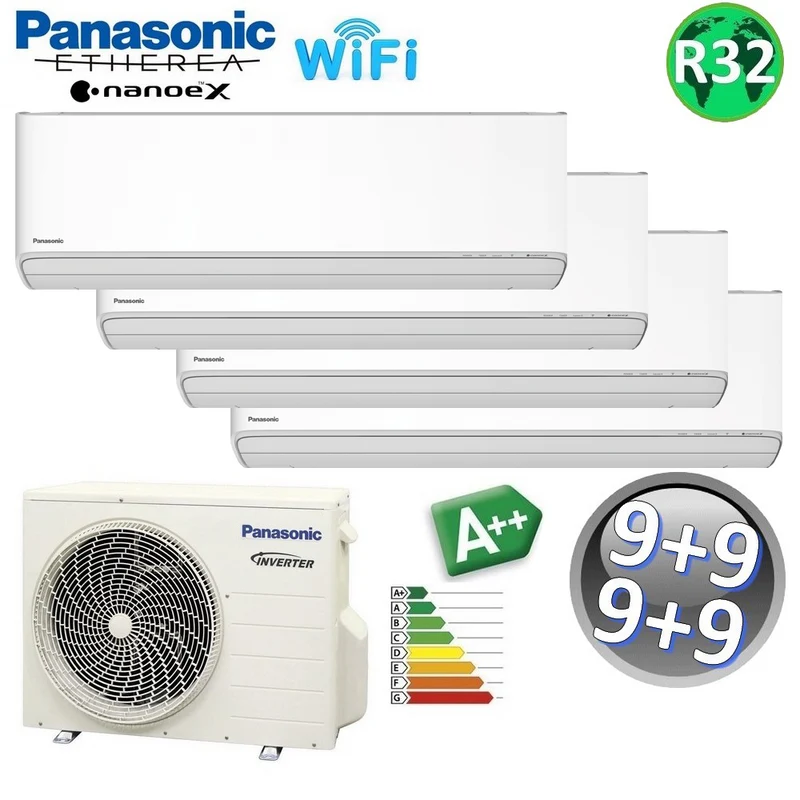 Climatiseur quadri-split Panasonic ETHEREA 9+9+9+9 000 BTU R32 A++ Wi-Fi NanoeX