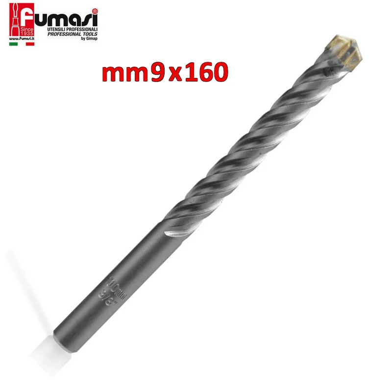Foret à percussion SDS-PLUS 9 mm x 160 mm pour béton et maçonnerie, avec 4 dents de coupe et 4 spirales
