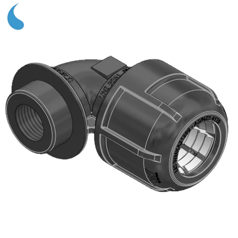 Raccord coudé Ø 25 mm x 3/4'' F à compression - serrer dans du polypropylène