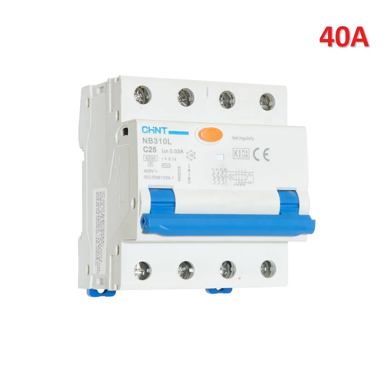 Disjoncteur différentiel compact triphasé + neutre 40 A 30 mA 6 kA, courbe en C, type AC, NB310L/C40-3PN-6-AC30