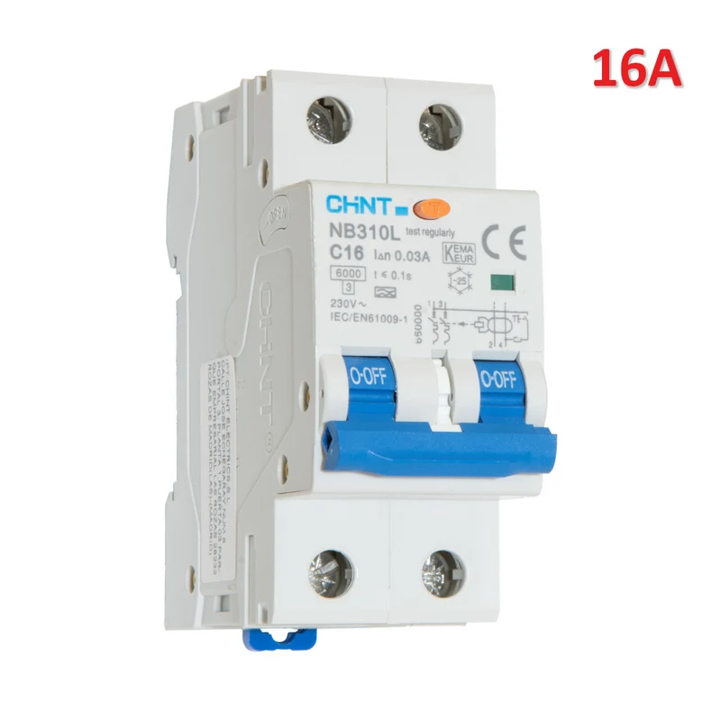 Disjoncteur différentiel compact NB310L/C16-2P-6-A30, 2 pôles, 16 A, 30 mA, 6 kA, courbe en C, type A, 2 M