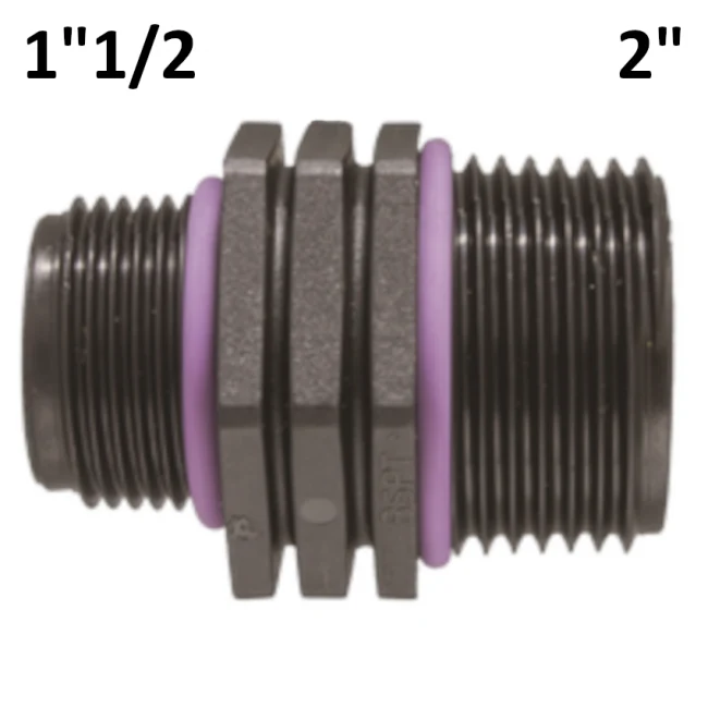 Mamelon réduit 2'' - 1''1/2 M-M en polypropylène PP avec joint torique d'étanchéité.
