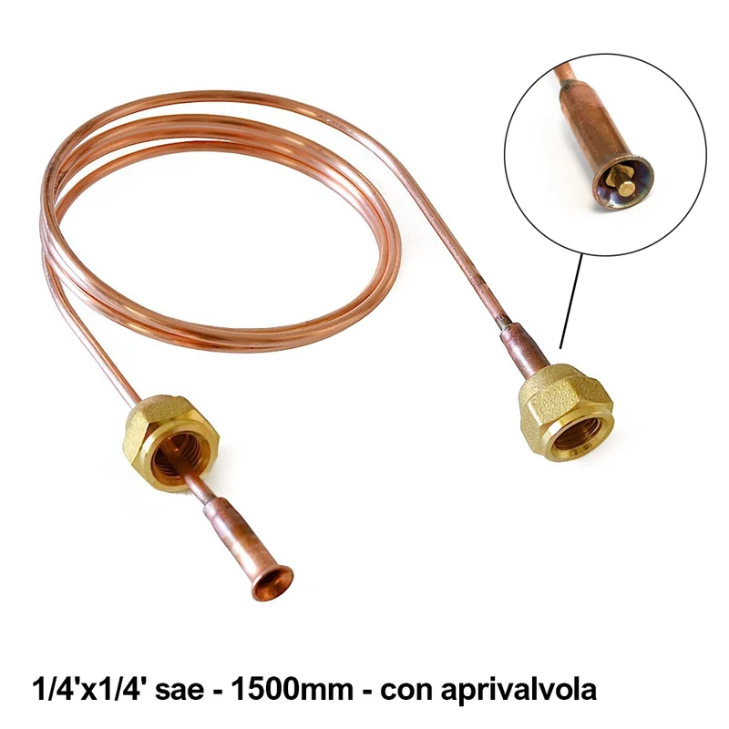 Capillaire de charge 1/4 SAE L.1500 mm avec ouvre-valve D.1,68 x 2 mm