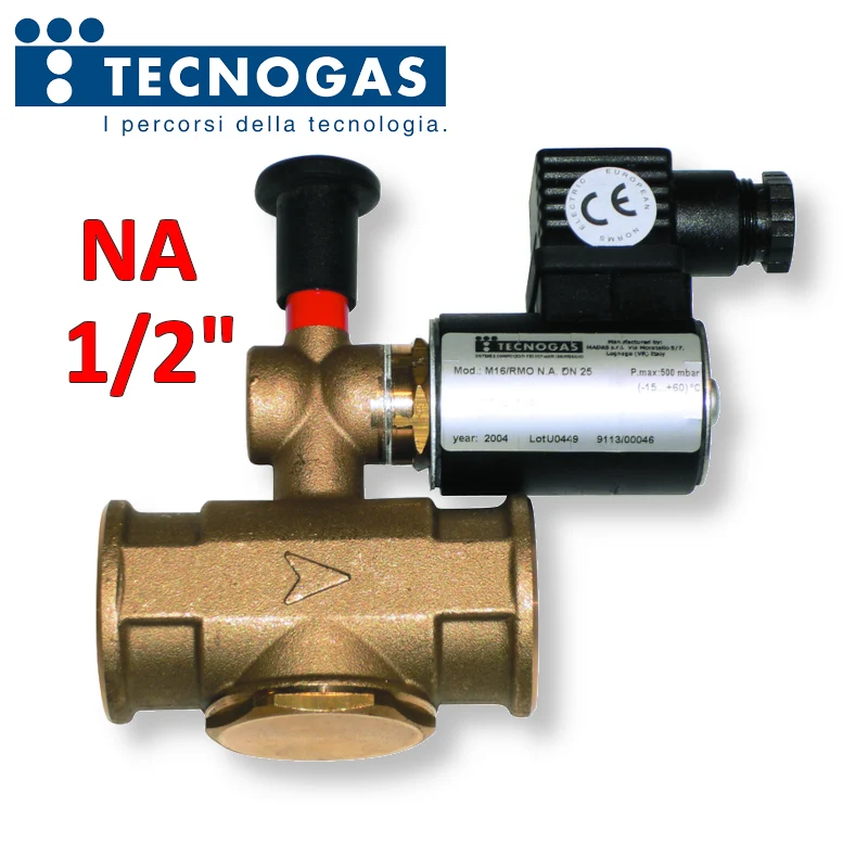 Électrovanne à gaz en laiton à réarmement manuel Ø 1/2'' FF normalement ouverte NA - 230 Vca
