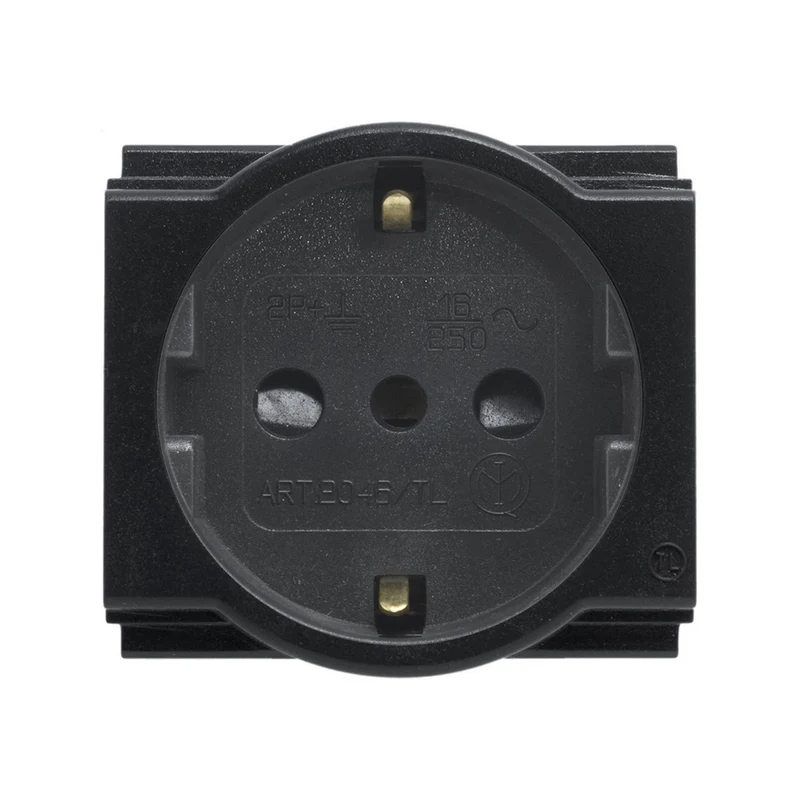 Prise de sécurité Unel 2P+T.Std It/D 10/16A Noire compatible avec Bticino Living Classic - Feb Elettrica