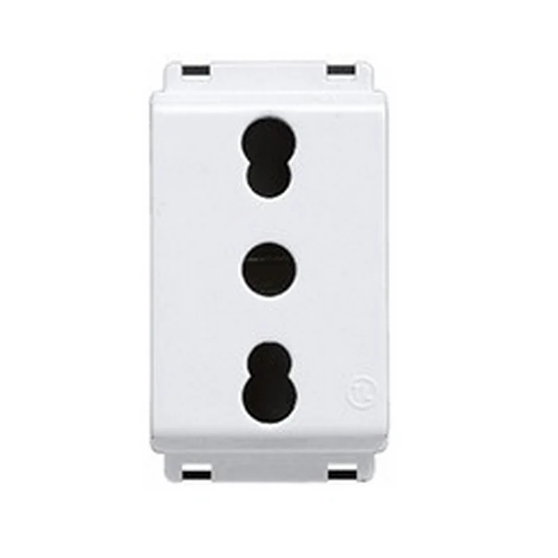 Prise de sécurité double usage blanche 2P+T standard 10/16A 250V, compatible avec Bticino Living Classic - Feb Elettrica