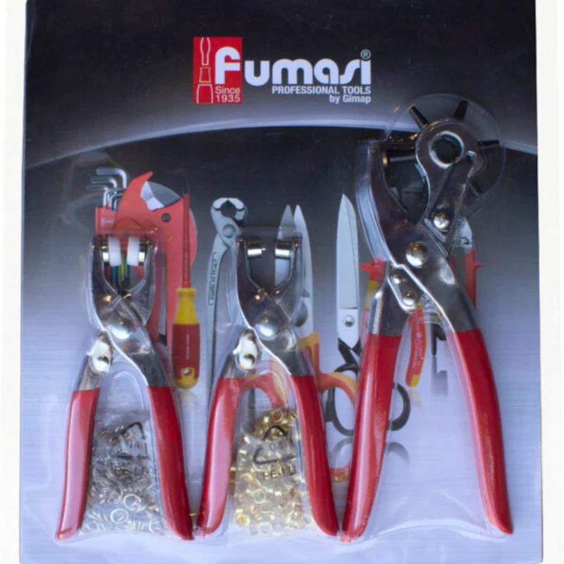 Jeu de pinces à poinçonner revolver + 2 pinces à œillets - Fumasi