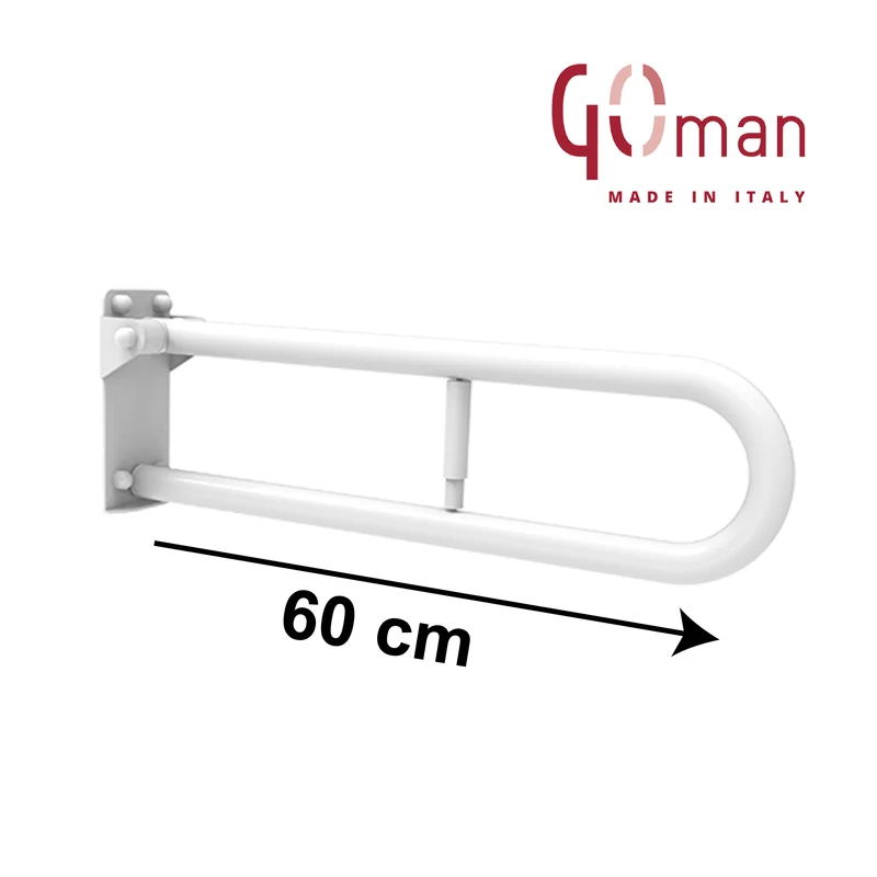 Barre d'appui pliable Goman 60 cm avec porte-rouleau de papier toilette - aide aux personnes handicapées