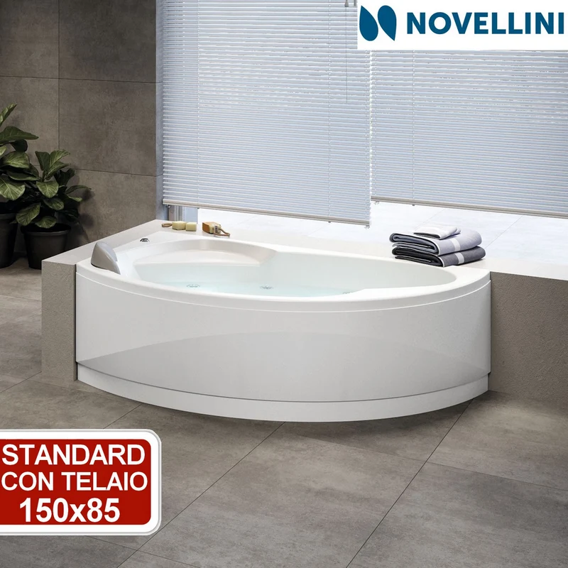 Baignoire d'angle standard avec cadre et panneaux - Novellini Vogue 150x85 cm