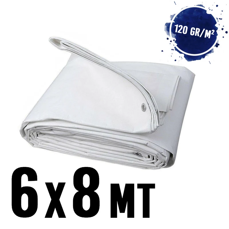 Bâche imperméable à œillets, 6 x 8 m, BLANC - 120 g/m²