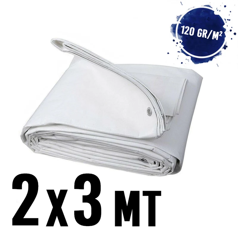 Bâche imperméable avec œillets, 2 x 3 m, BLANC, 120 g/m²