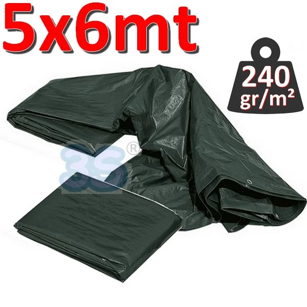 Bâche imperméable avec œillets, 5 x 6 m, VERTE - 240 g/m²