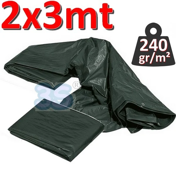 Bâche imperméable à œillets, 2 x 3 m, VERTE - 240 g/m²
