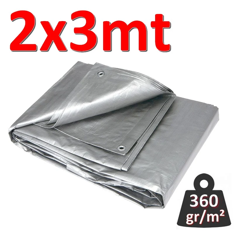 Bâche imperméable à œillets, 2 x 3 m, GRIS - 360 g/m²