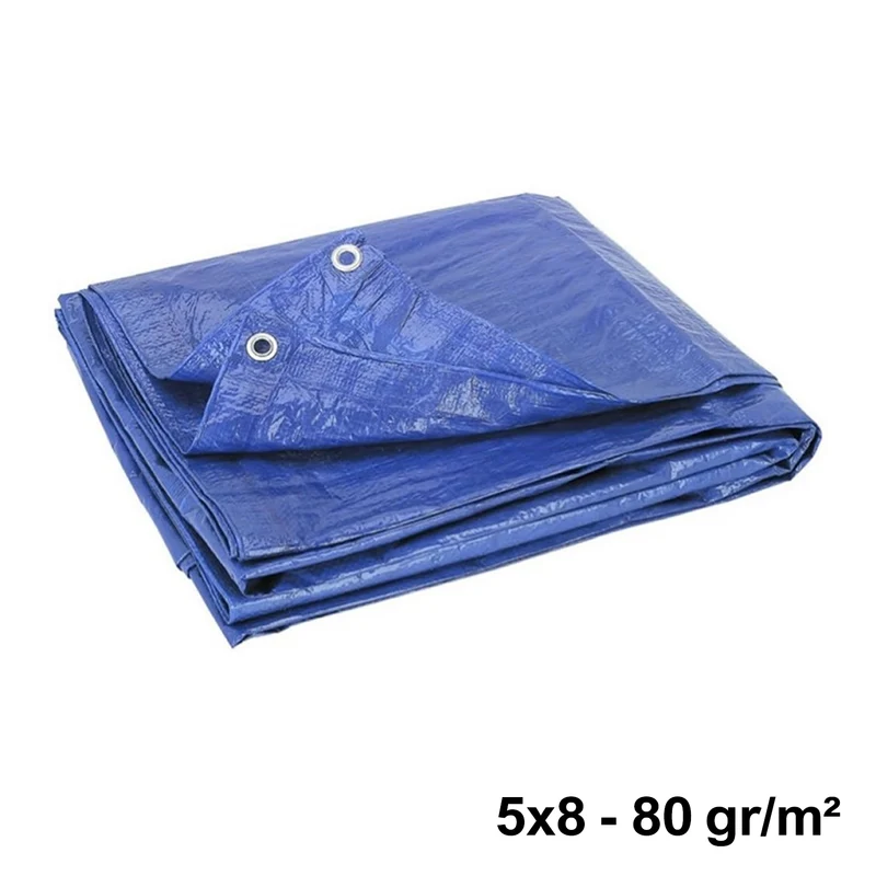 Bâche imperméable à œillets, 5 x 8 m, bleue, 80 g/m² - piscine et...