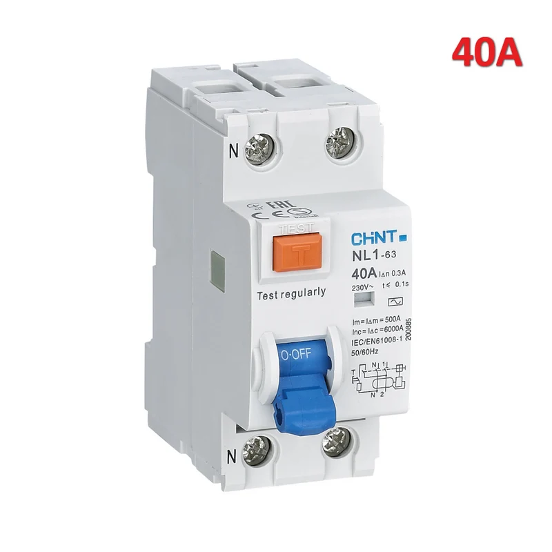 Commutateur différentiel bipolaire pur NL1 AC30 6 kA 2 x 40 ampères