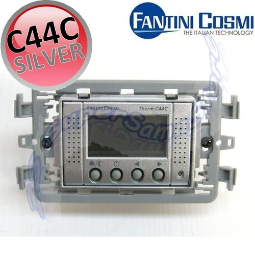 C44C - Thermostat d'ambiance numérique encastré argenté - Fantini Cosmi