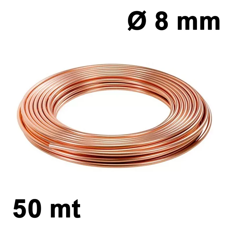 Rouleau de 50 m de tuyau en cuivre recuit, Ø 8 mm - pour réfrigération